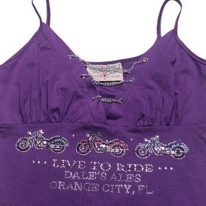 LARGE Purple Tank Top Rhinestones & Chains V-Twin Motorcycle Apparel Biker